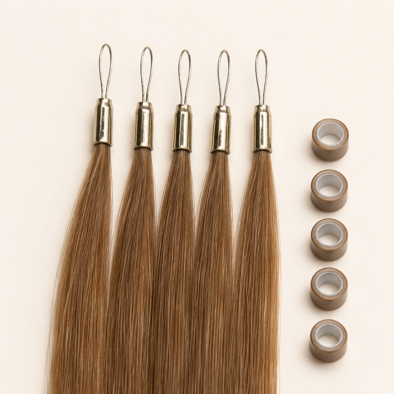 Close-up detail of Nano Ring hair extensions and attachment rings